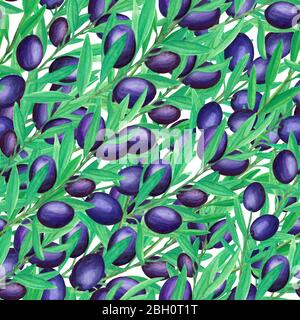 Motif olive sans couture, illustration aquarelle Banque D'Images