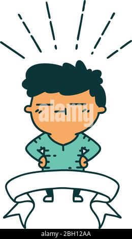 bannière de défilement avec le style tatouage homme heureux Illustration de Vecteur