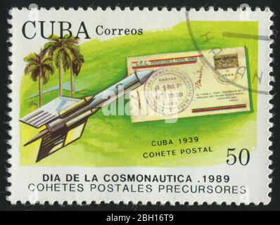 CUBA - VERS 1989 : cachet imprimé par Cuba, couvre-fusée et courrier, vers 1989. Banque D'Images