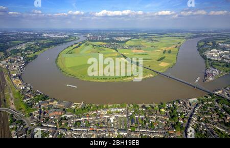 , Rhin à Krefeld à Duisburg-Uerdingen avec pont de B 288, 09.06.2016, vue aérienne, Allemagne, Rhénanie-du-Nord-Westphalie, Uerdingen, Krefeld Banque D'Images