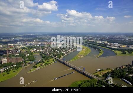 Embouchure de la Ruhr du Rhin, pont du Rhin de la L410 à Duisburg-Ruhrand, 09.06.2016, vue aérienne, Allemagne, Rhénanie-du-Nord-Westphalie, région de la Ruhr, Duisburg Banque D'Images