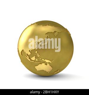 Globe doré montrant l'asie de l'est. rendu 3d Banque D'Images