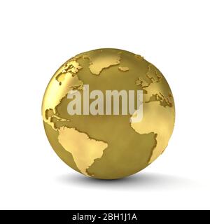 Globe doré montrant l'océan Atlantique. rendu 3d Banque D'Images