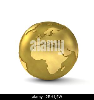 Globe doré montrant l'europe et l'afrique. rendu 3d Banque D'Images
