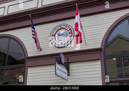 White Pass et Yukon route Gold Rush Railway Buildings en Alaska Banque D'Images