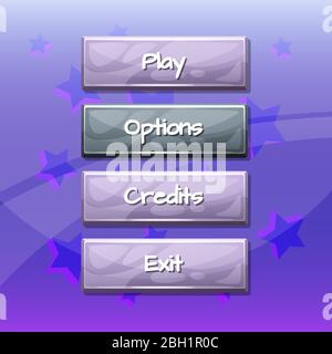 Boutons ondulés et désactivés de style dessin animé vectoriel avec texte pour la conception de jeux sur l'illustration d'arrière-plan 3 étoiles Illustration de Vecteur