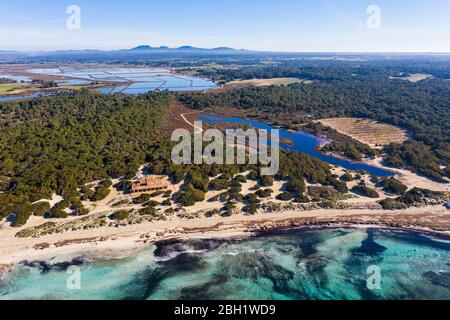 Espagne, Iles Baléares, Majorque, vue aérienne de la réserve naturelle es Trenc-Salobrar de Campos Banque D'Images