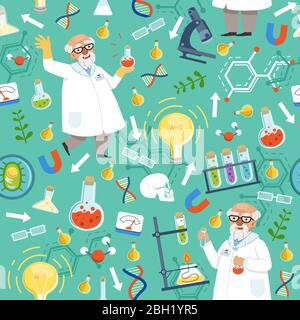 Différents outils chimiques ou biologiques. Professeur de médecine. Vecteur modèle homogène médical avec illustration d'expérience de laboratoire chimique Illustration de Vecteur