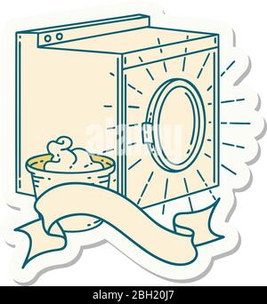 autocollant d'un lave-linge de style tatouage Illustration de Vecteur