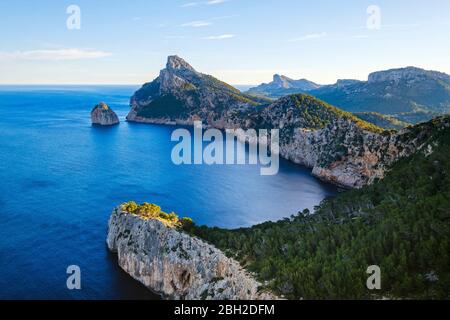 Espagne, Majorque, Pollenca, vue aérienne de la péninsule du Cap de Formentor Banque D'Images