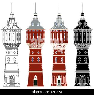 Tour d'eau de Sneek en face Illustration de Vecteur