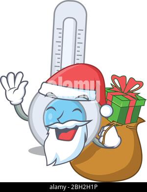 Motif dessin animé de Santa thermomètre froid avec cadeau de Noël Illustration de Vecteur