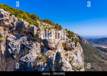 Espagne, Iles Baléares, Aro, vue aérienne de la ruine de Castell dario Banque D'Images