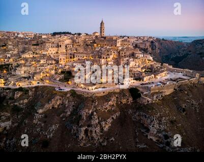 La vieille ville de Murgia plateau, Matera, Basilicate, Italie, Europe. Banque D'Images