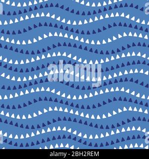 Motif triangulaire. Motif vectoriel de répétition sans couture de petits triangles bleus et blancs sur des rayures ondulées. Élément d'arrière-plan à motif mignon. Illustration de Vecteur