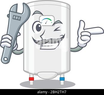 Une photo du concept de conception de mascotte mécanique de chauffe-eau à gaz Illustration de Vecteur