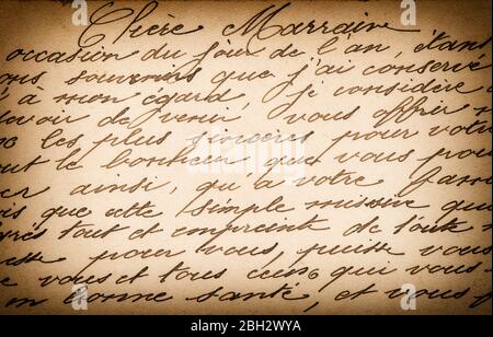 Texte manuscrit illisible sur papier. Fond de texture vintage Grunge avec vignette Banque D'Images