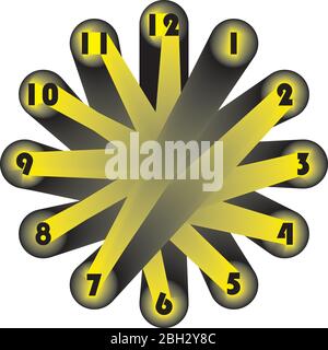 horloge composez d'énormes numéros jaunes en cercle horaire lié sur cercle noir sur fond transparent Illustration de Vecteur