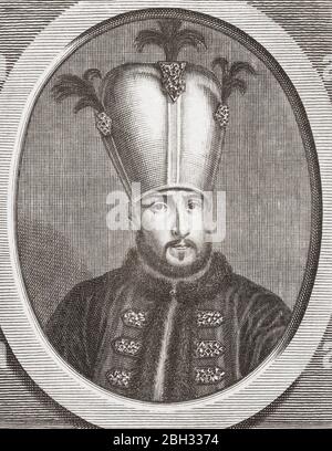 Ahmed III, 1673 – 1736. Sultan de l'Empire ottoman. Après une gravure du XVIIIe siècle par Michiel van der Gucht. Banque D'Images