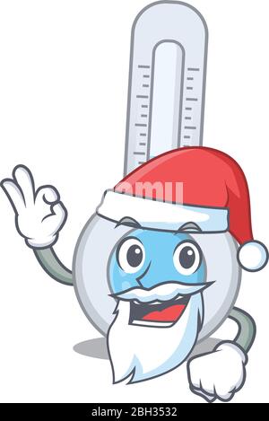 Thermomètre froid Santa Caricature personnage avec joli doigt ok Illustration de Vecteur