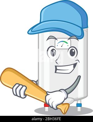 Photo du personnage de dessin animé du chauffe-eau à gaz jouant au baseball Illustration de Vecteur