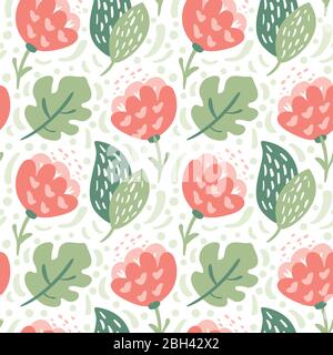 Fond fleuri plat été. Motif vectoriel transparent pour des motifs de conception et de mode. Fleurs de modèle avec de petites fleurs roses et rouges sur une lumière Illustration de Vecteur