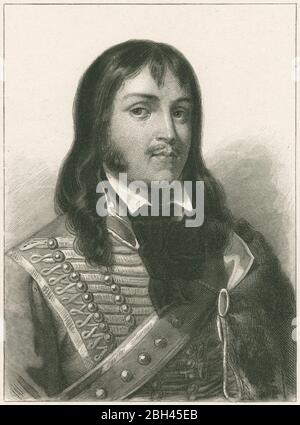 Gravure ancienne, François Saverin Marceau. François Saverin Marceau-Desgraviers (1769-1796) était un général français des guerres révolutionnaires. SOURCE: GRAVURE ORIGINALE Banque D'Images