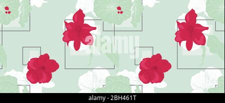 Motif sans couture avec fleurs et feuilles sur un fond géométrique. Très détaillé, richement texturé. Illustration de Vecteur