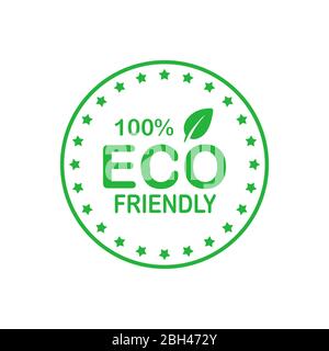 Badge vert 100 % écologique avec feuille. Élément de conception pour le conditionnement de matériel de conception et de promotion. Illustration vectorielle. Illustration de Vecteur