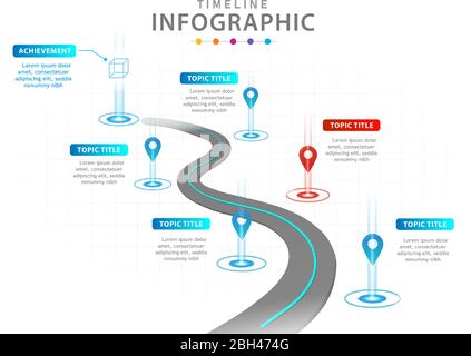 Modèle d'infographie pour les entreprises. Diagramme de la chronologie moderne en 6 étapes avec feuille de route, infographie vectorielle de présentation. Illustration de Vecteur
