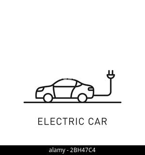 Icône de ligne fine de voiture électrique. Élément de conception pour les énergies renouvelables, la technologie verte. Illustration vectorielle. Illustration de Vecteur