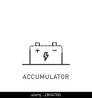 Icône de ligne mince de l'accumulateur. Élément de conception pour les énergies renouvelables, la technologie verte. Illustration vectorielle. Illustration de Vecteur