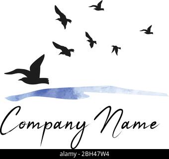 logo ocean vector avec oiseaux Illustration de Vecteur