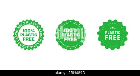 Ensemble d'emblèmes de certificat vert libre en plastique. Éléments de conception éco-respectueux. Illustration vectorielle. Illustration de Vecteur