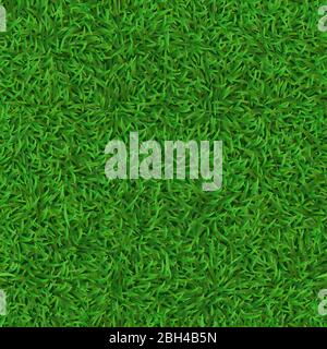 Pelouse verte réaliste sans coutures. Texture de tapis d'herbe, modèle de couverture de nature fraîche, herbe verte de jardin et herbes arrière-plan vectoriel de pré. Soccer, foo Illustration de Vecteur