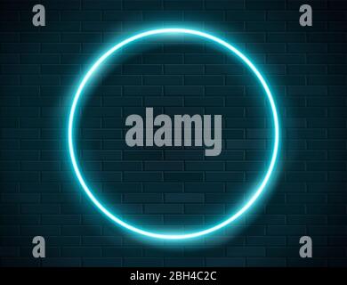 Cadre vert circulaire brillant au néon pour bannière sur fond sombre vide Grunge Brick Illustration de Vecteur
