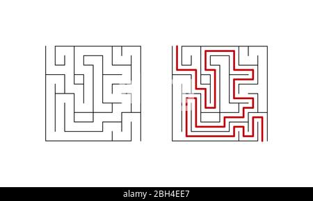 Jeu de labyrinthe de labyrinthe de labyrinthe de labyrinthe pour les enfants. Puzzle simple avec solution. Illustration vectorielle. Illustration de Vecteur