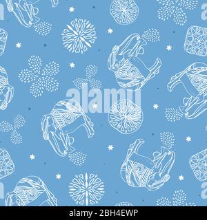 Motif éléphant boho dessiné à la main à caractère ethnique vectoriel sur fond bleu. Ornement tribal africain. Motif animal d'art tribal. Motif de la répétition de surface. Illustration de Vecteur