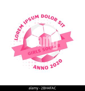 Logo football pour Femme et fille avec ballon. Étiquette ou emblème de football vectoriel simple en couleurs roses. Équipe de football pour Fille. Illustration de Vecteur