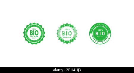 Ensemble de bio 100% de qualité supérieure produit étoile et cercle autocollant. Élément de conception pour le conditionnement de matériel de conception et de promotion. Vecteur Illustration de Vecteur