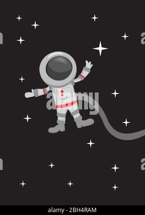 Illustration vectorielle dans le style de dessin animé de l'astronaute flottant sans poids dans l'espace Illustration de Vecteur