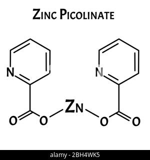 Formule chimique moléculaire picolinate de zinc. Infographies du zinc. Illustration vectorielle sur un arrière-plan isolé. Illustration de Vecteur