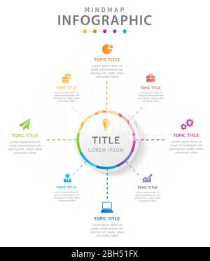 Modèle d'infographie pour les entreprises. Diagramme MindMap moderne en 8 étapes avec flèches, infographie vectorielle de présentation. Illustration de Vecteur