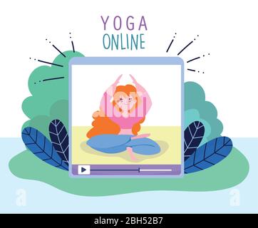 yoga en ligne, formation vidéo yoga exercice numérique dessins vectoriels dessins animés Illustration de Vecteur