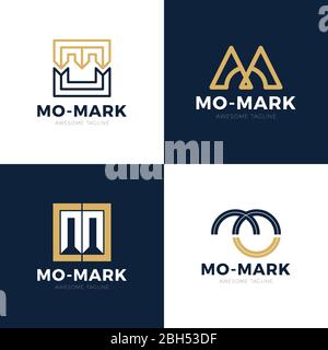Unique moderne créatif élégant artistique noir et or couleur Mo M O initiale basé lettre icône jeu Illustration de Vecteur
