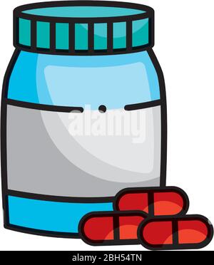 médicaments pilules icône bouteille sur fond blanc, style de couleur de ligne, illustration vectorielle Illustration de Vecteur