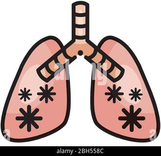 poumons malades avec virus covid 19 sur fond blanc, style de couleur de ligne, illustration vectorielle Illustration de Vecteur