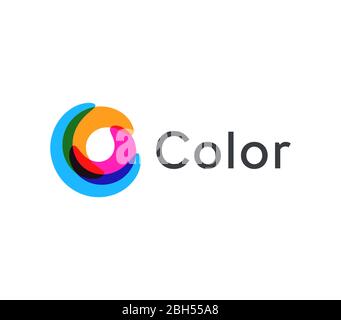 Icône de vecteur de cercle multicolore torsadé, roue abstraite sur fond blanc, modèle de logo rond coloré, signe universel coloré, lettre O inhabituelle Illustration de Vecteur