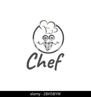 illustration du chef abstrait sur le logo circulaire design vectoriel style moderne de dessin animé pour restaurant / nourriture et boissons / carte Illustration de Vecteur