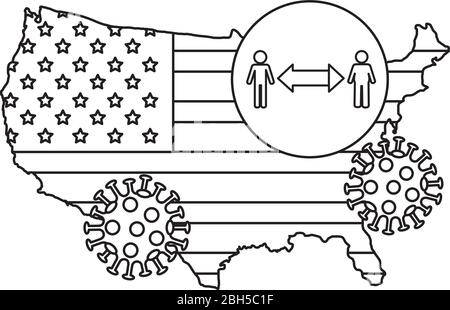 carte des états-unis avec distancing social et particules covid 19 Illustration de Vecteur